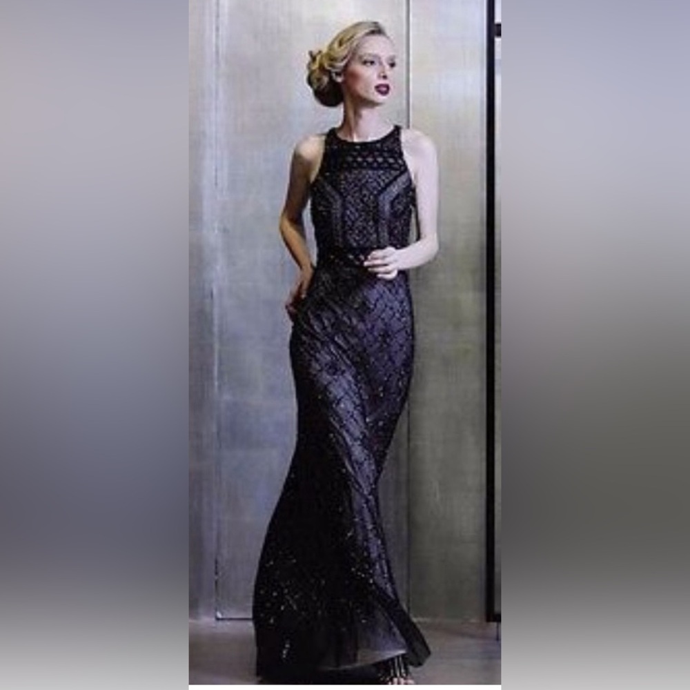 Adrianna Papell Perfect Condition Long Halter Beaded Dress Size 4
